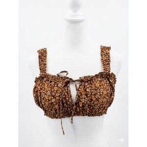 70's Style Brown And Floral Crop Top Stretch Festival Trendy